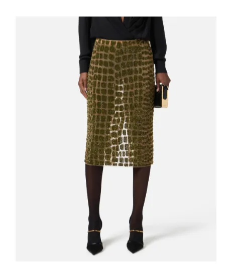 Crocodile-Effect Tulle Midi Skirt