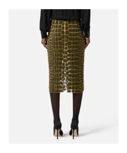 Crocodile-Effect Tulle Midi Skirt