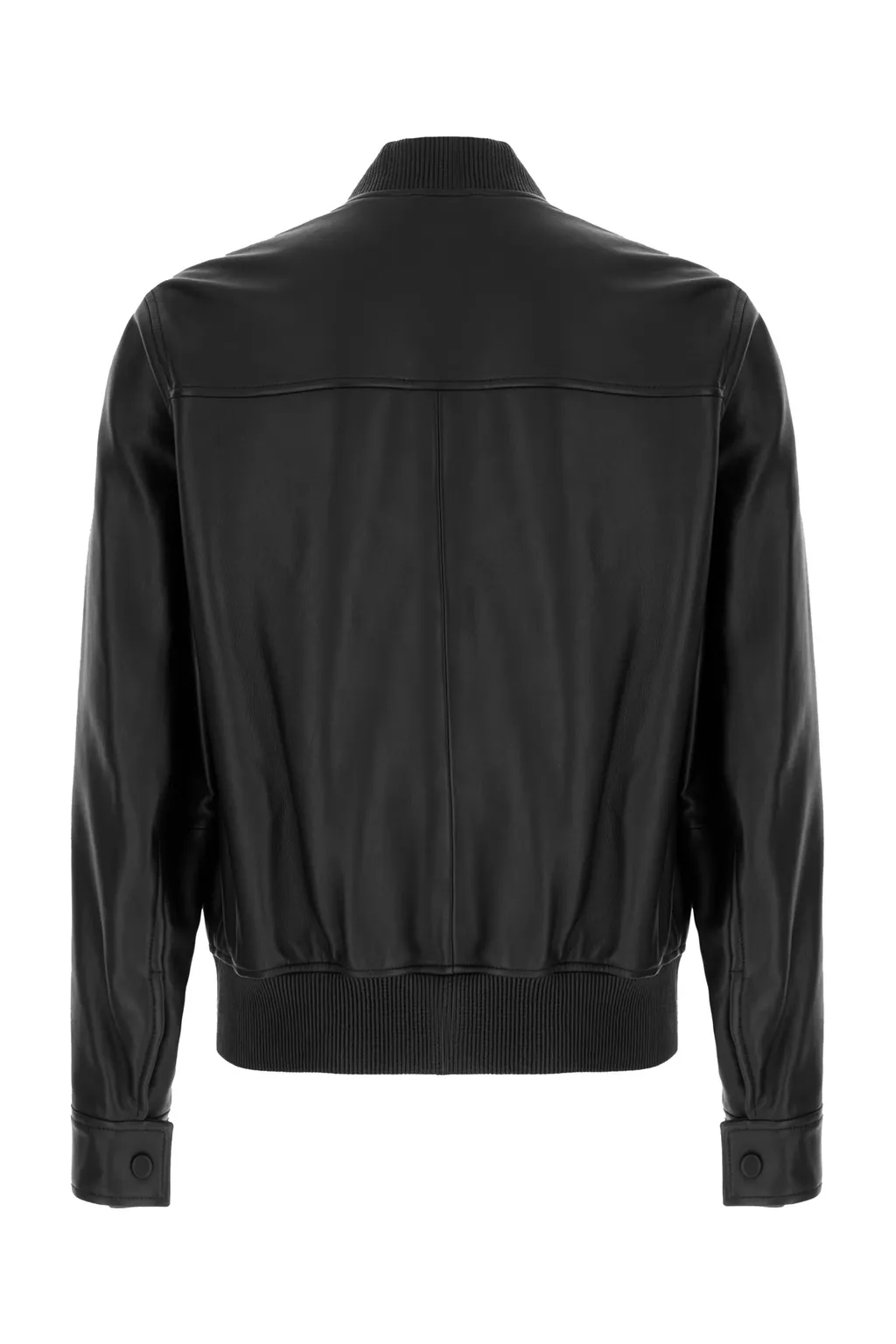 Ribbed-Trim Leather Jacket