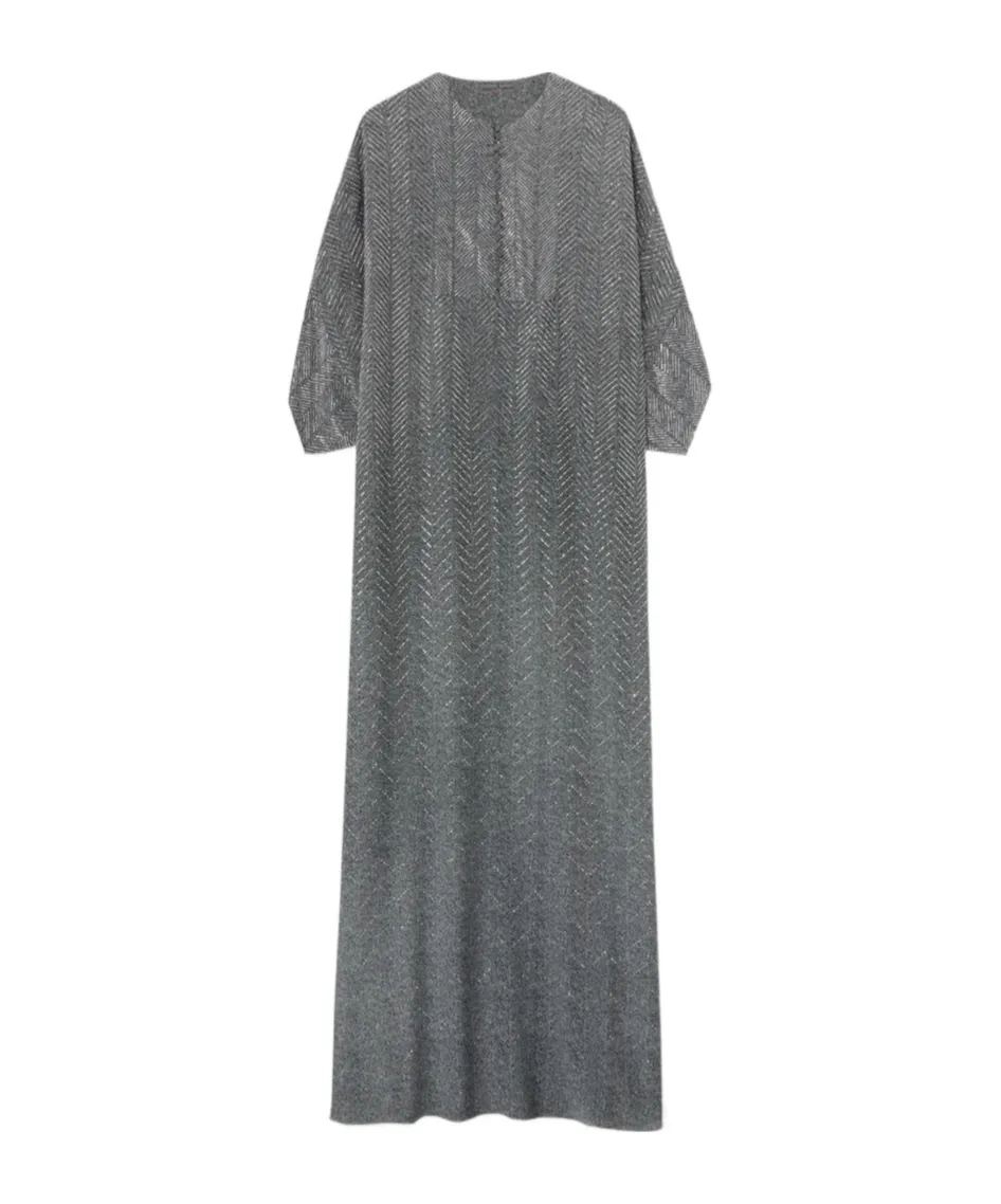 Long Pure Silk Kaftan With Hand-Applied Crystals