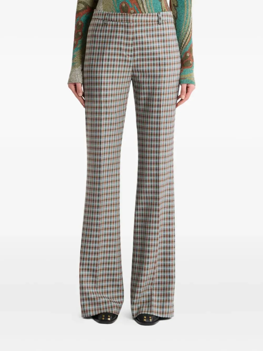 Wool-Blend Gingham Trousers