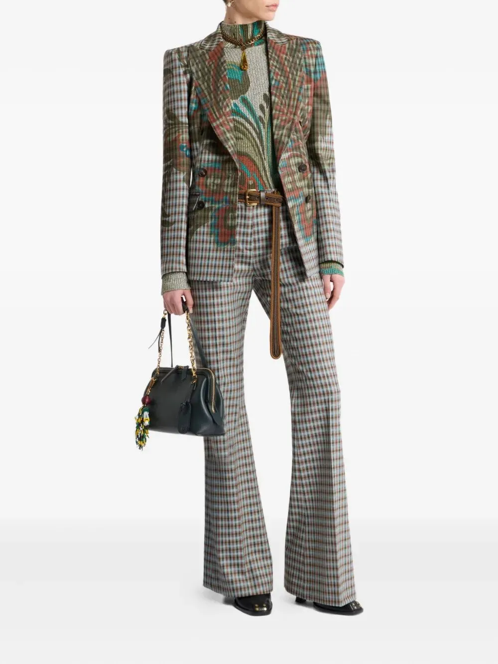 Wool-Blend Gingham Trousers