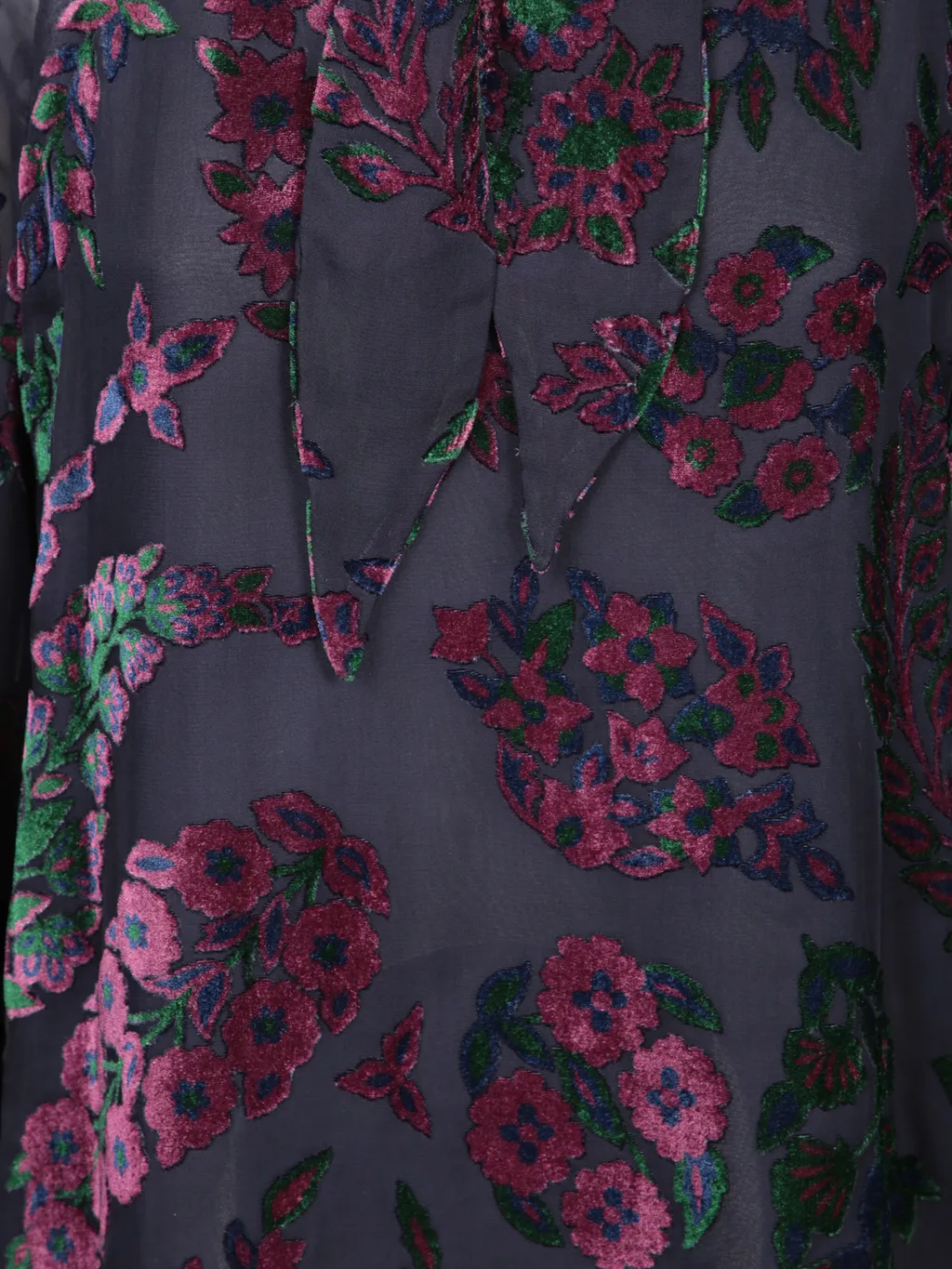 Velvet Floral Printed Tied-Neck Blouse