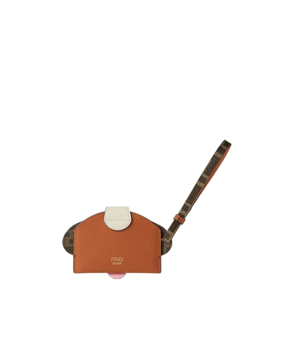 Brown Ff Leather And Fabric Card Holder