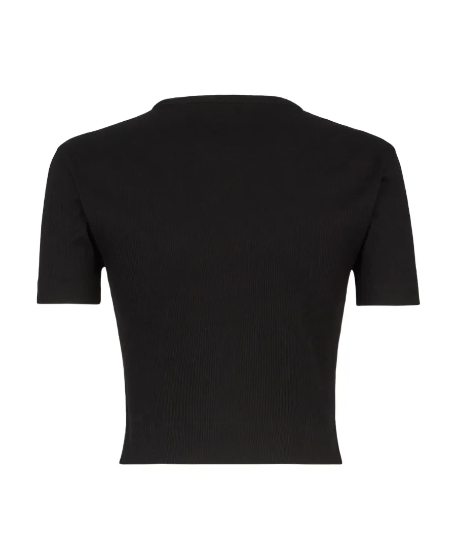 Logo Embroidered Crewneck Cropped T-Shirt