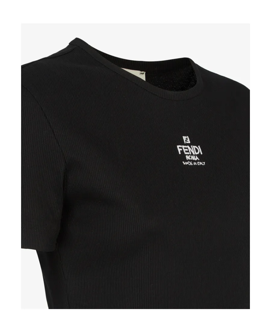 Logo Embroidered Crewneck Cropped T-Shirt