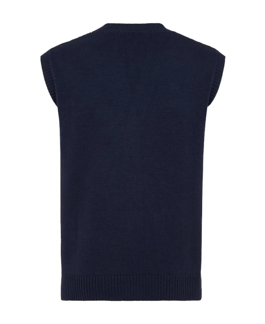 Logo Intarsia Button-Up Vest