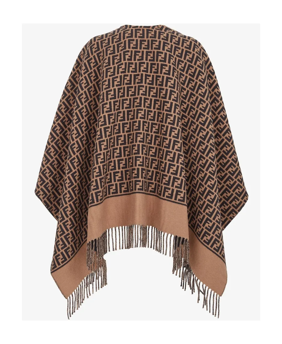 Ff Jacquard Fringed Poncho