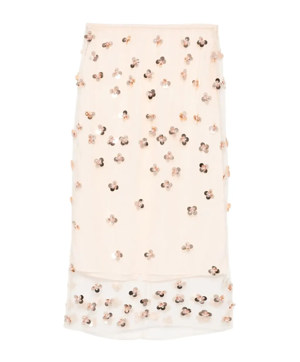 Flower-Detail Midi Skirt