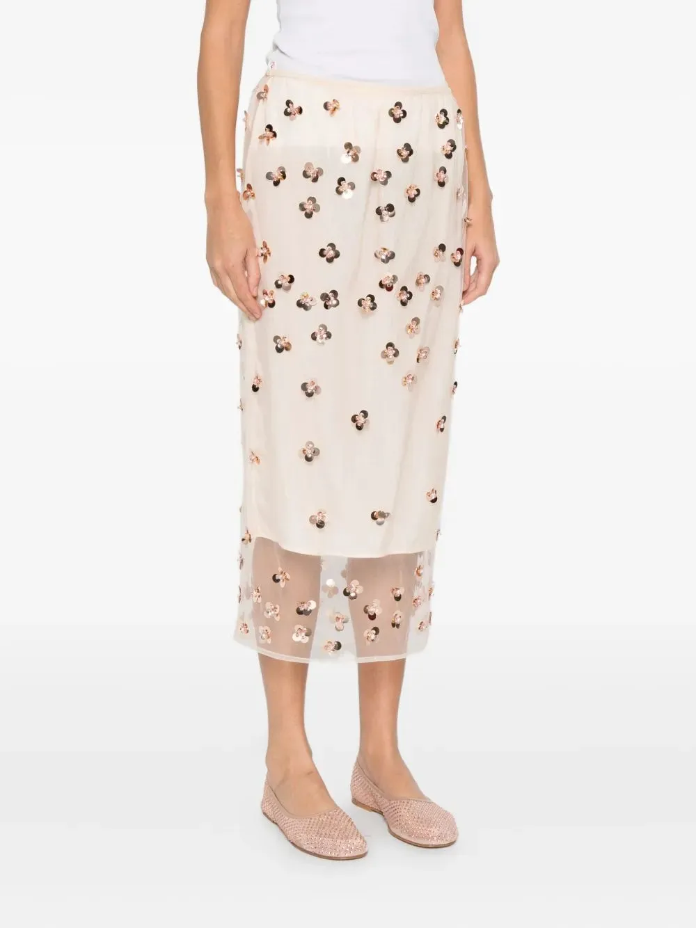 Flower-Detail Midi Skirt