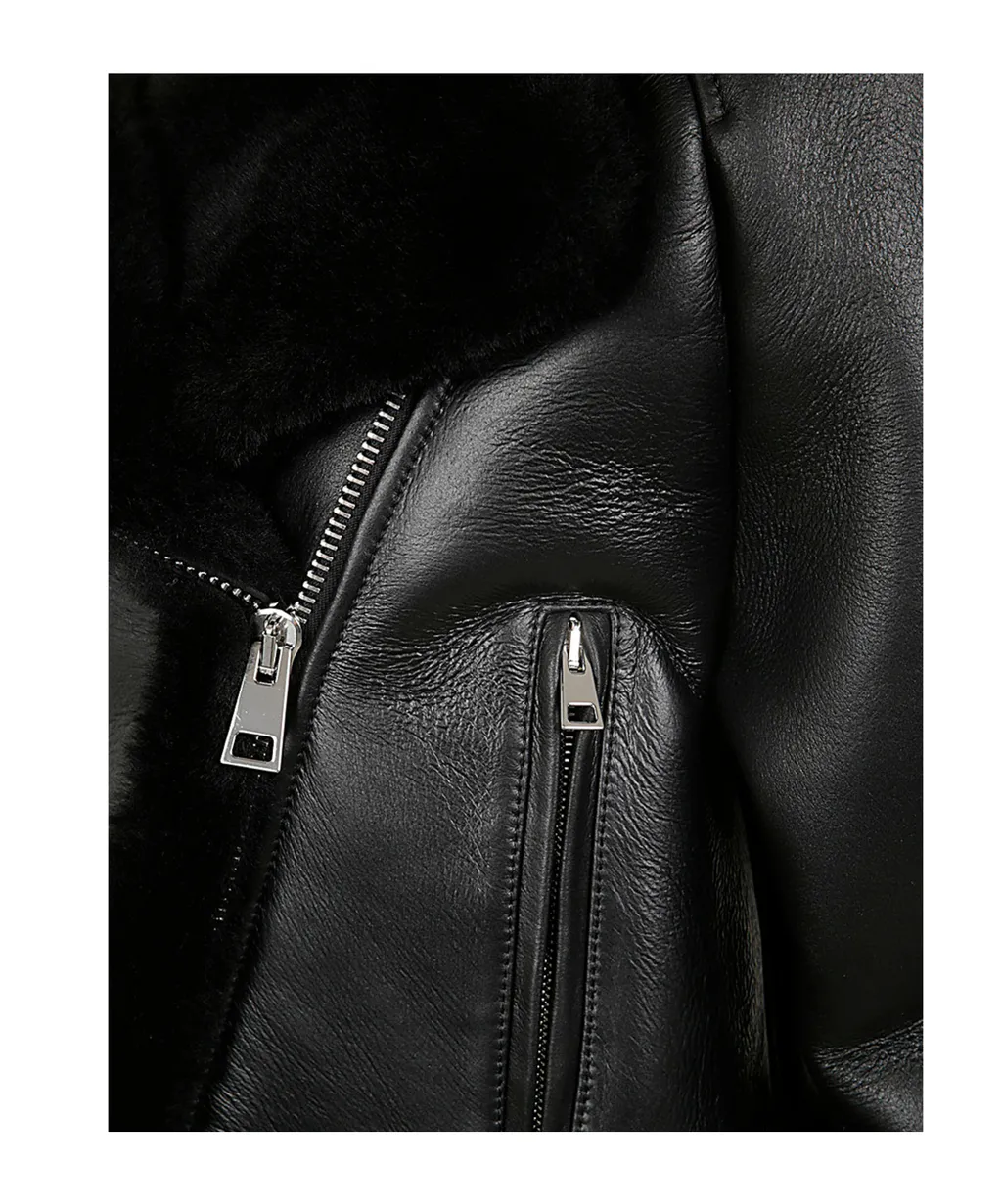 Long-Sleeved Leather Jacket