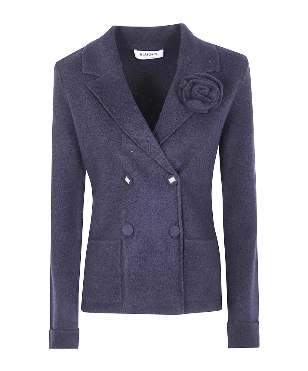 Rose-Embellished Double-Breasted Blazer