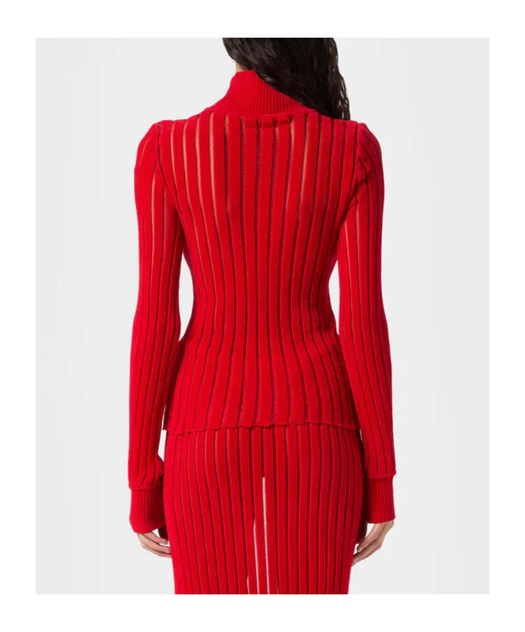 High-Neck Semi-Sheer Ribbed Top