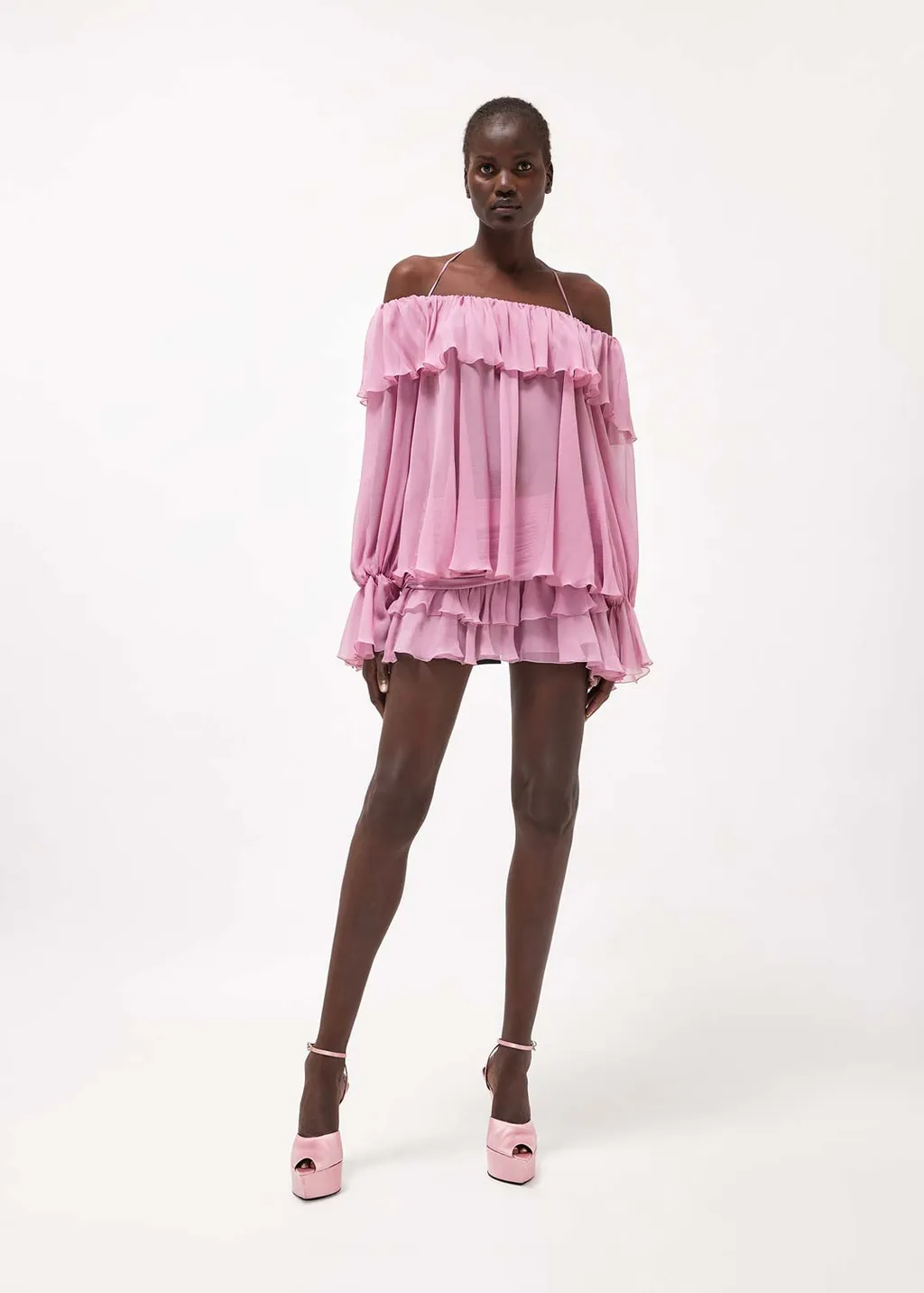 Gathered-Detailed Ruffled Mini Skirt