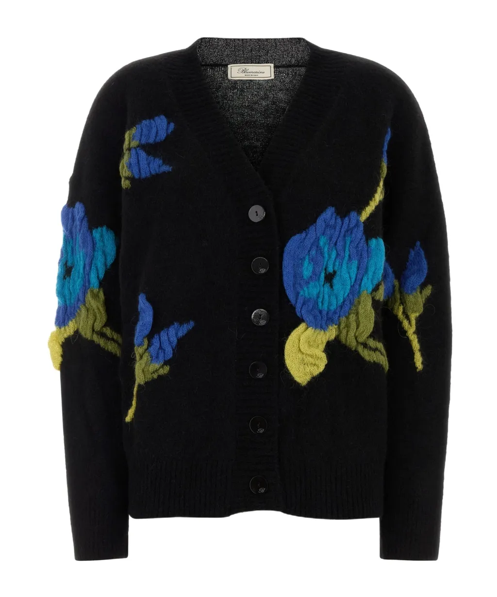 Floral Embellished V-Neck Knitted Cardigan