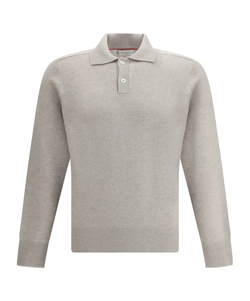 Long-Sleeved Knitted Polo Shirt