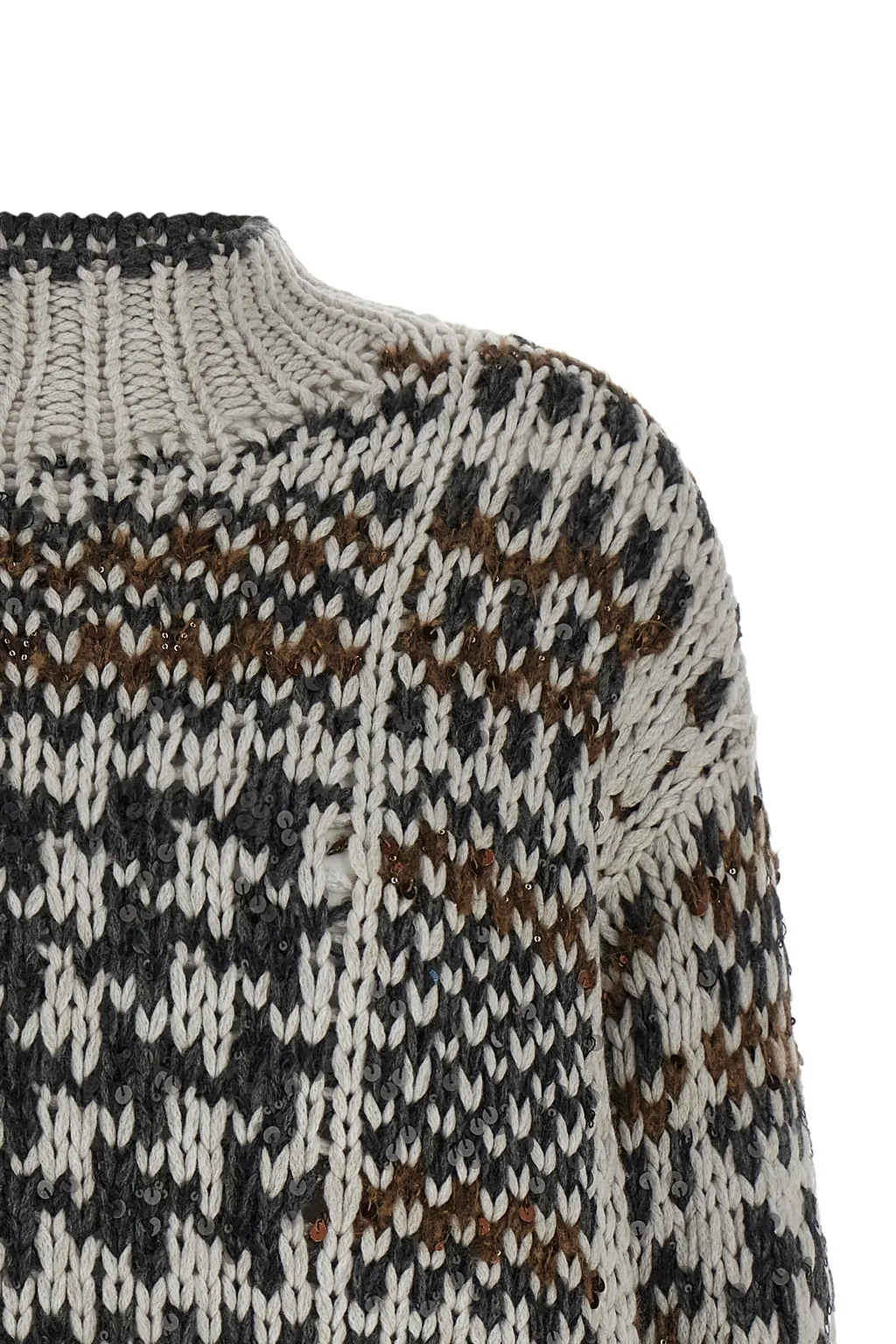 Sequin-Embellished Patterned Sweater