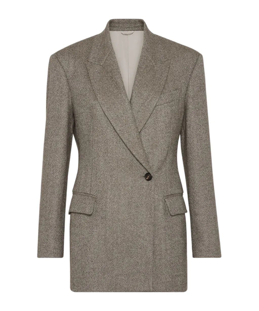 Double-Breasted Herringbone Tailored Blazer