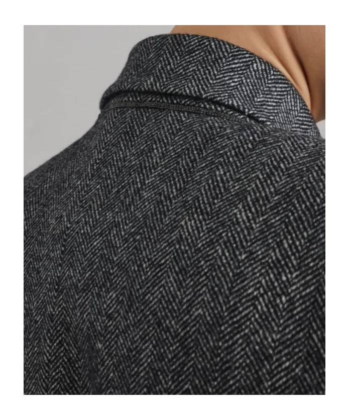 Herringbone Motif Double-Breasted Blazer