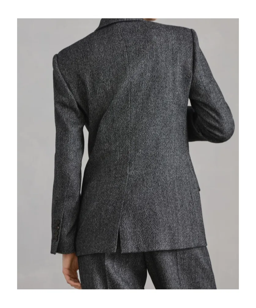 Herringbone Motif Double-Breasted Blazer