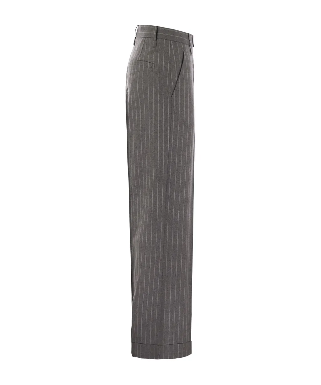 Pinstriped Wide-Leg Trousers