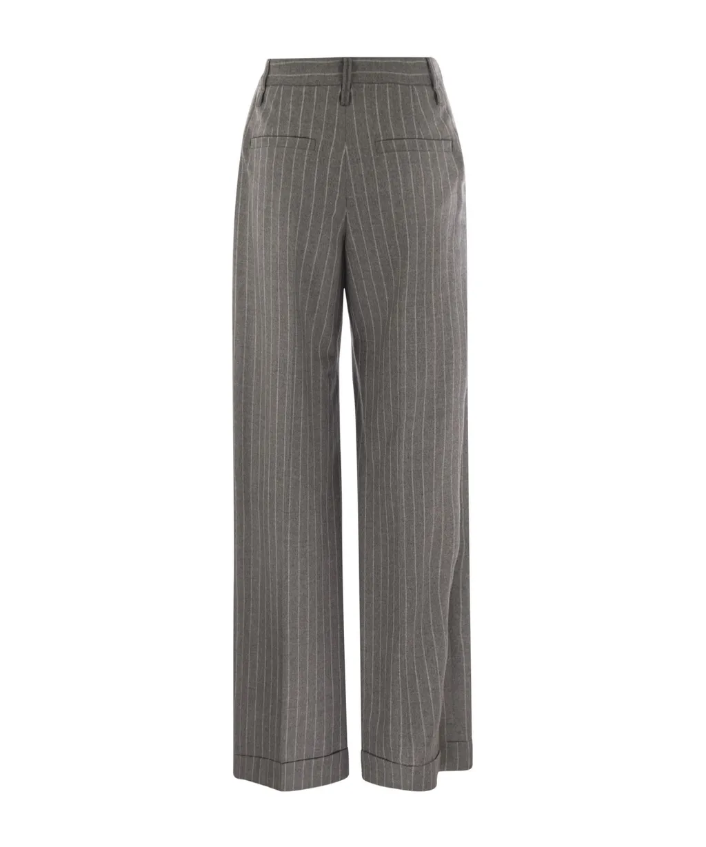 Pinstriped Wide-Leg Trousers