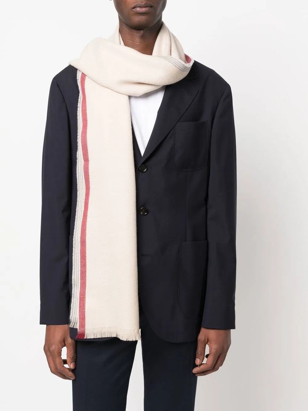 Contrast-Trim Frayed Scarf