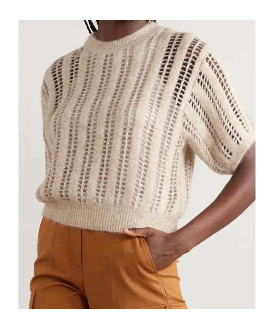Short-Sleeved Open-Knitted Jumper