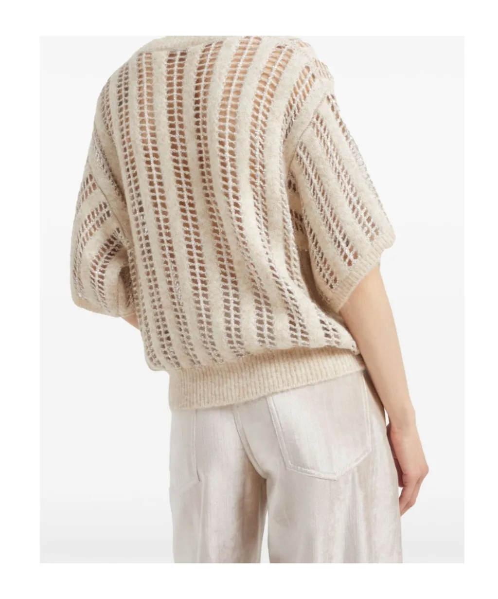 Short-Sleeved Open-Knitted Jumper