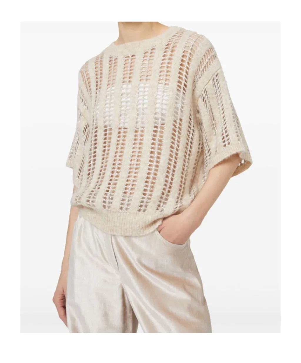 Short-Sleeved Open-Knitted Jumper