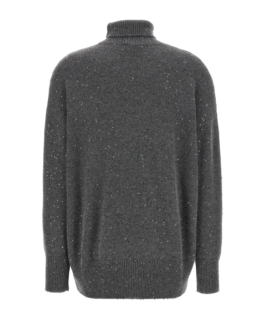 Turtleneck Sequin Embellished Knit Jumper