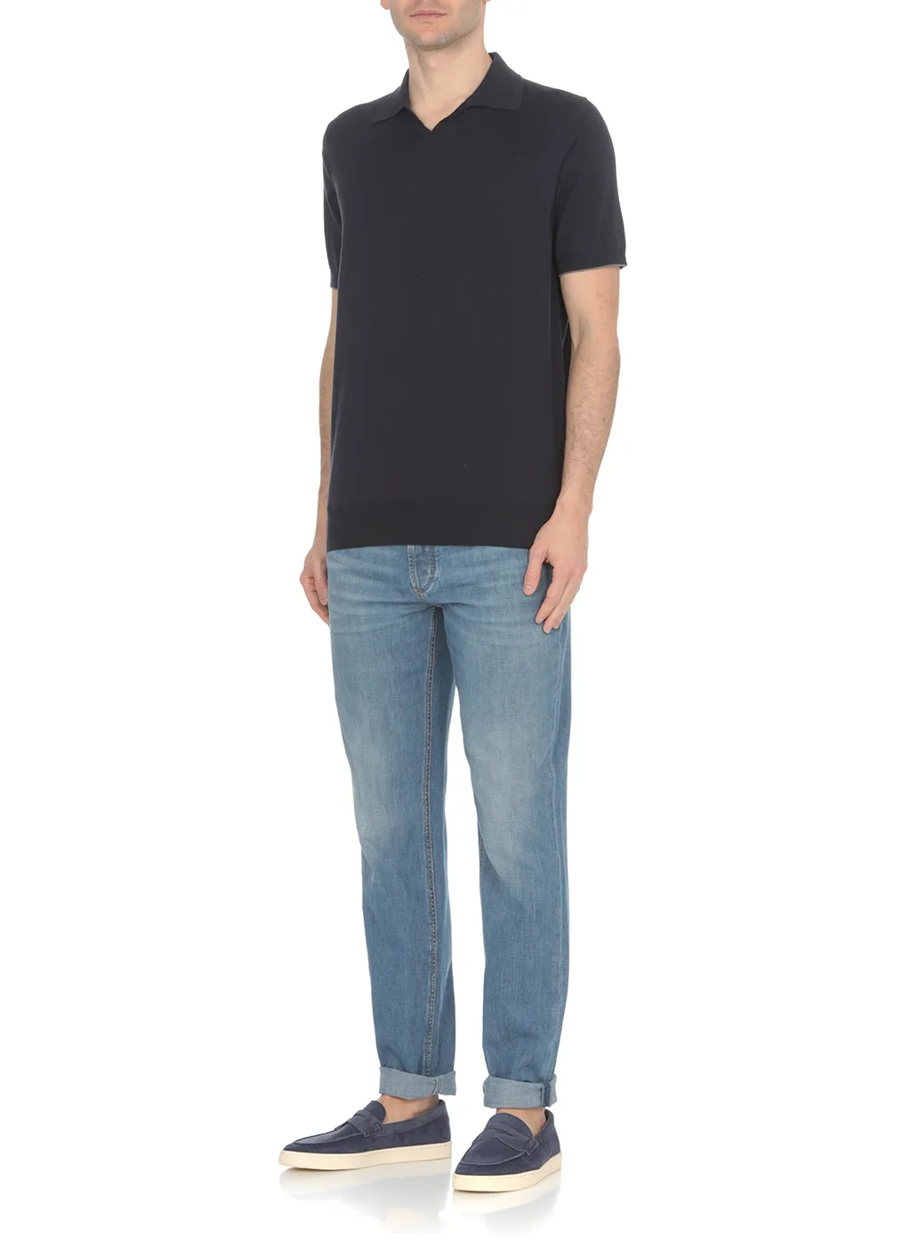 Short-Sleeved Fine-Knitted Polo Shirt