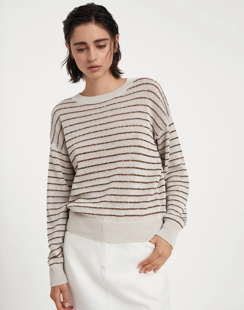 Stripe Detailed Crewneck Jumper