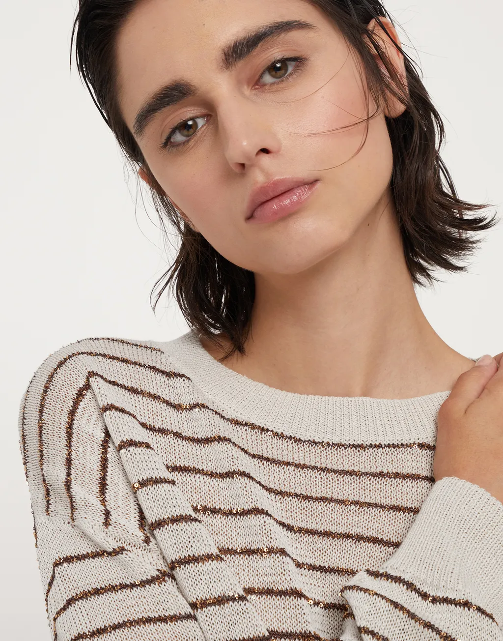Stripe Detailed Crewneck Jumper