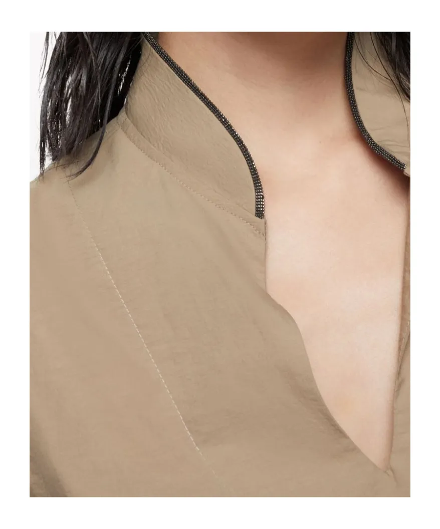 Beaded-Trim V-Neck Tunic Dress