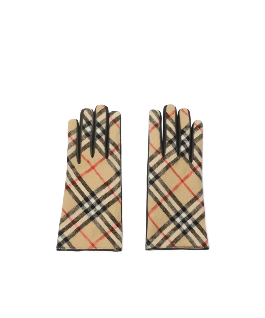 Check Wool Cashmere Gloves