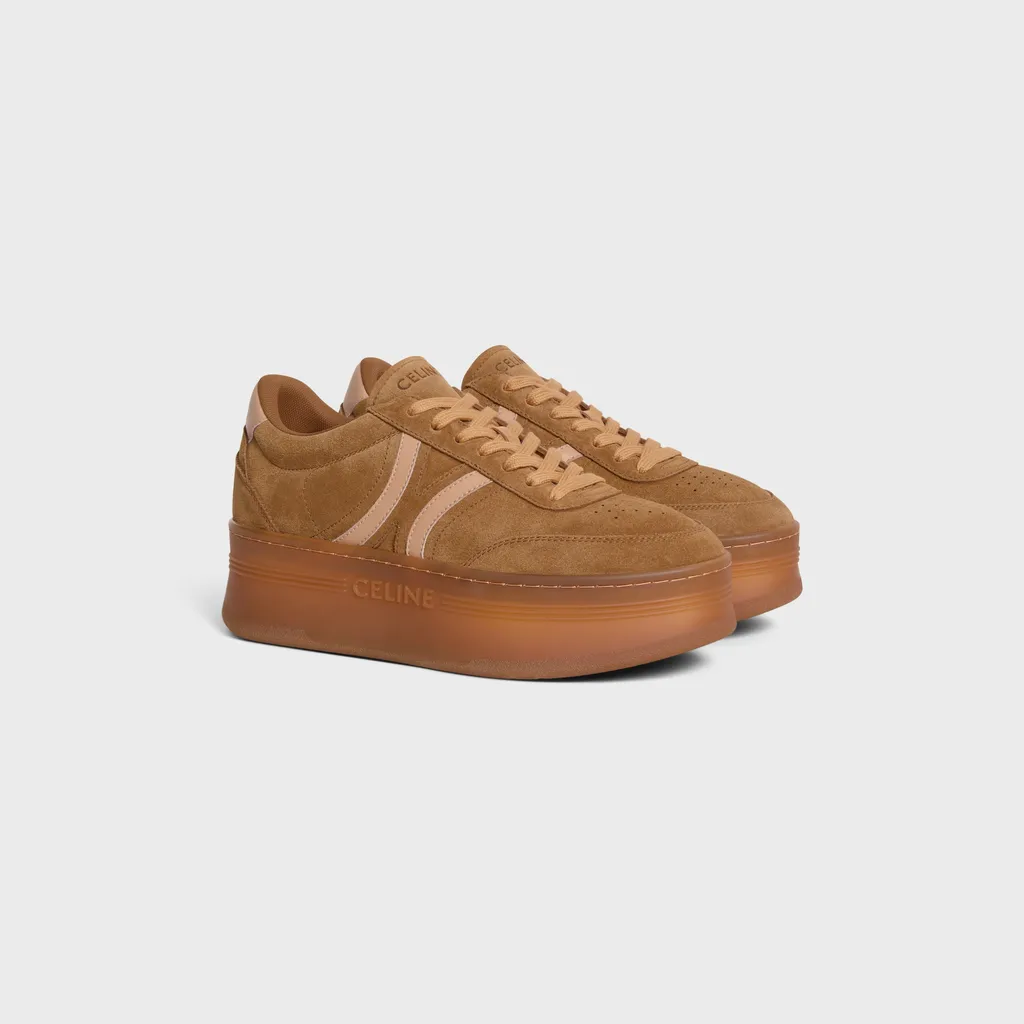 Block Sneakers With Back Triomphe And Wedge Outsole In Suede Calfskin And Calfskin
