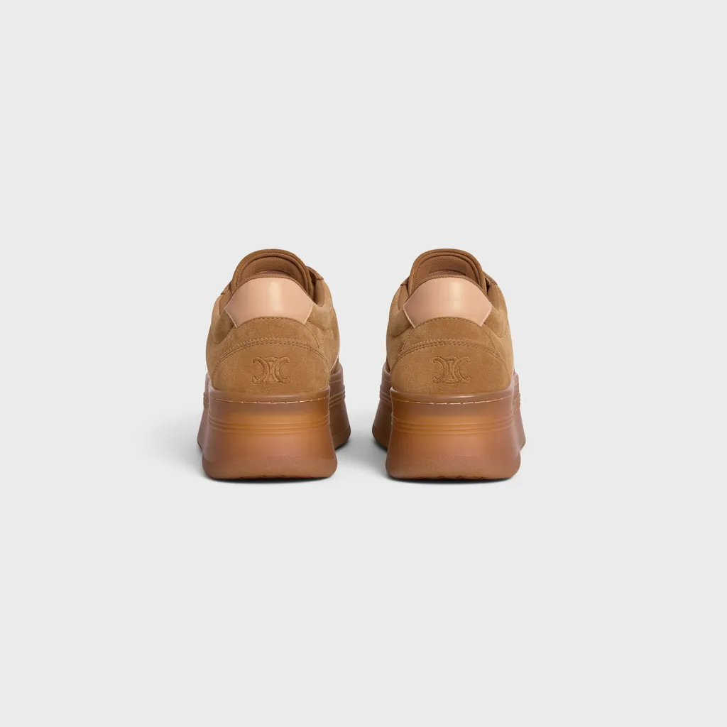 Block Sneakers With Back Triomphe And Wedge Outsole In Suede Calfskin And Calfskin