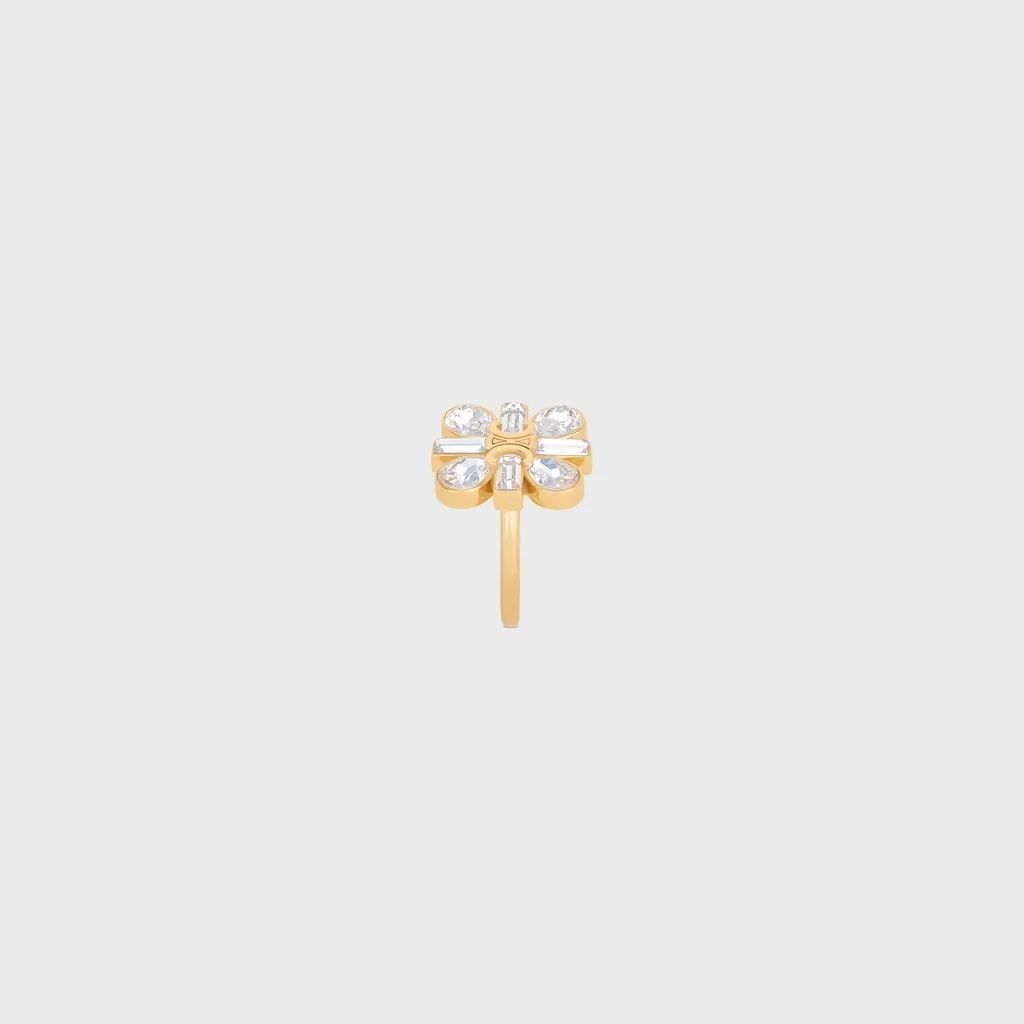 Daisy Ring In Strass And Brass With Gold Finish
