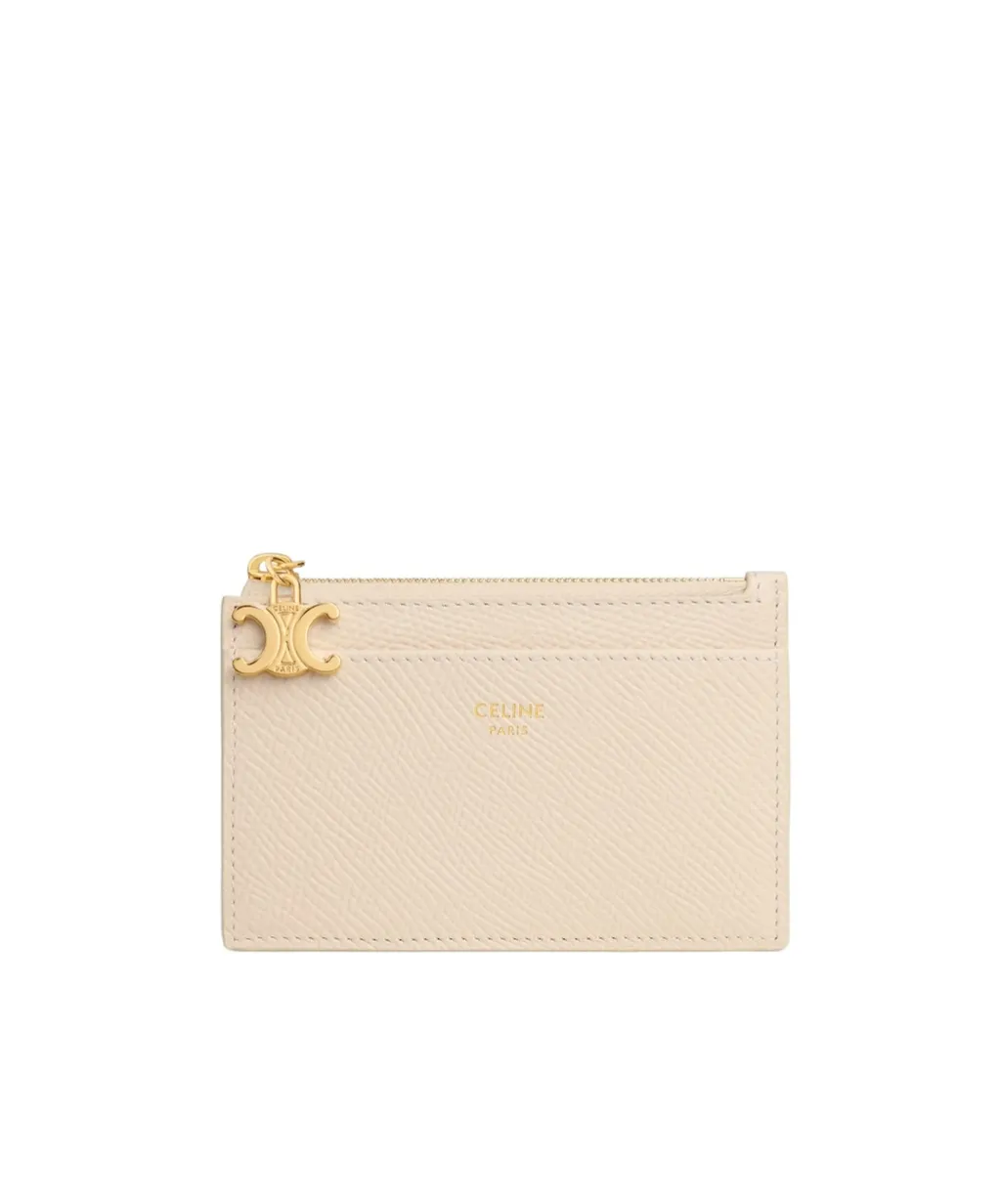 Zipped Card Holder Triomphe Charms In Grained Calfskin