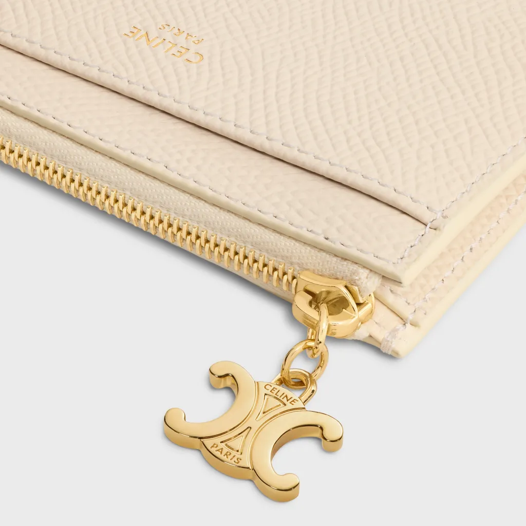 Zipped Card Holder Triomphe Charms In Grained Calfskin