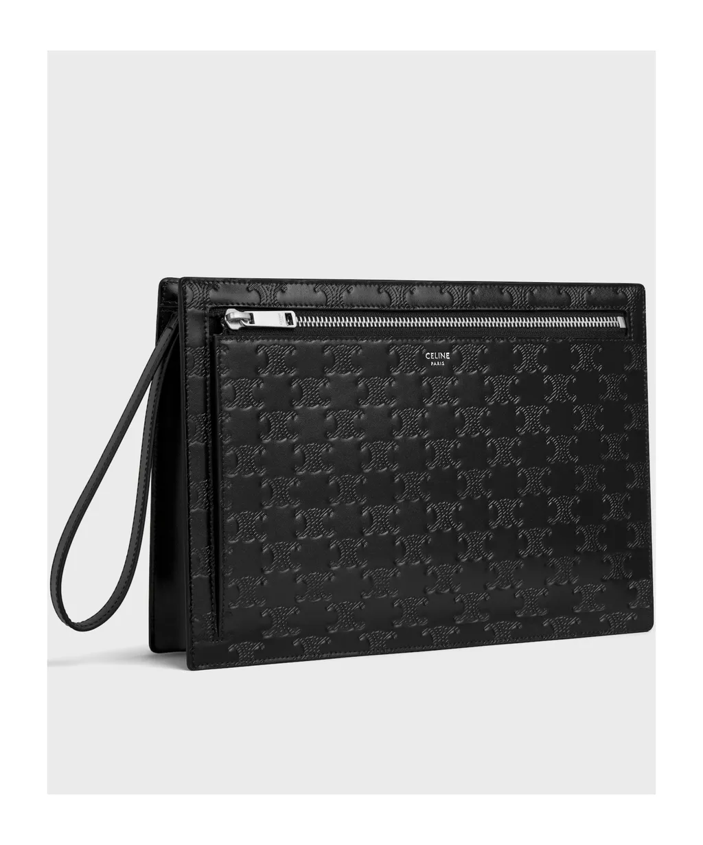 Pouch With Strap In Calfskin With Triomphe Embossed