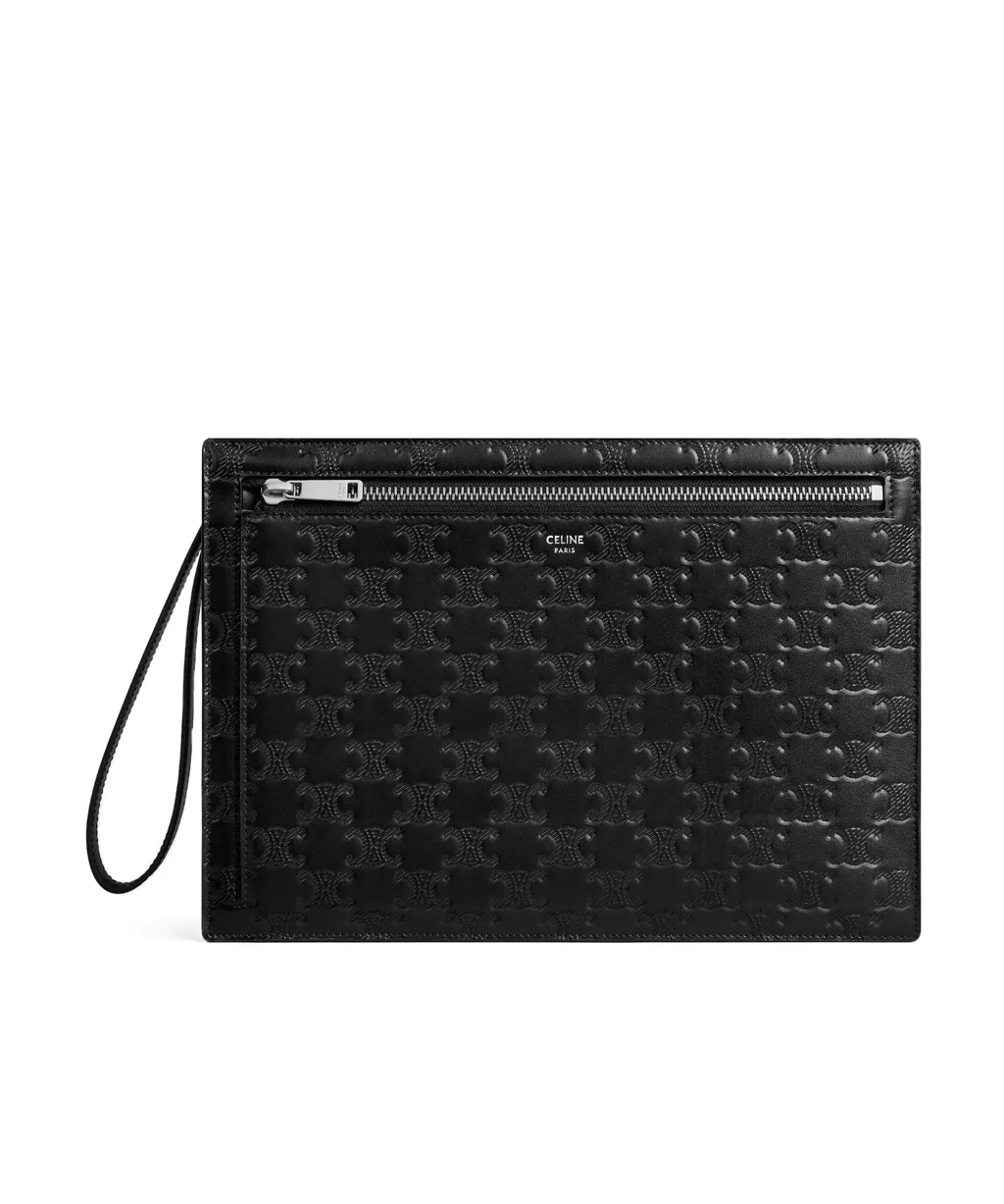 Pouch With Strap In Calfskin With Triomphe Embossed