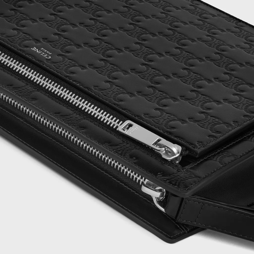 Pouch With Strap In Calfskin With Triomphe Embossed