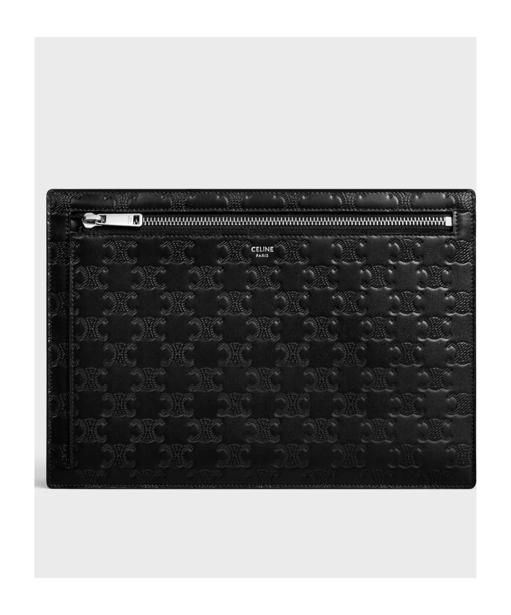 Pouch With Strap In Calfskin With Triomphe Embossed