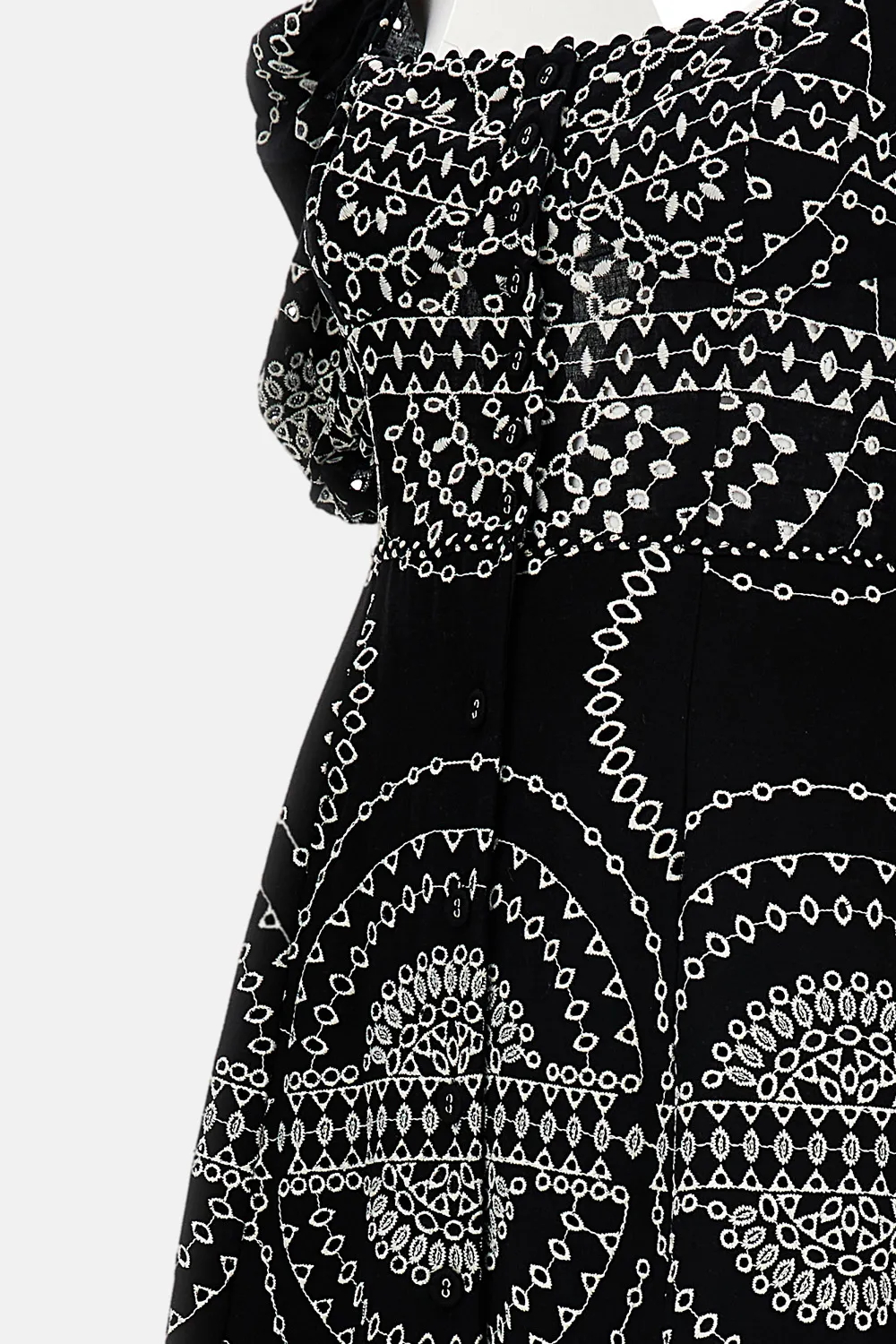 Puff-Sleeve Embroidered Dress