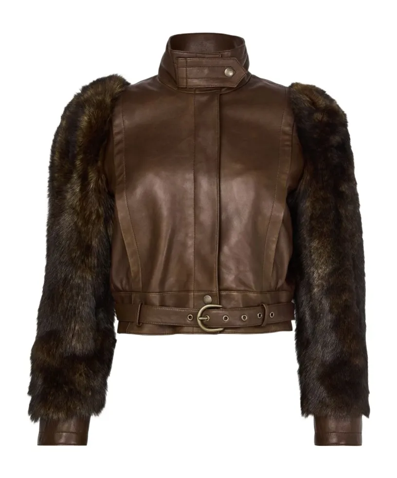 High Collar Long Sleeve Leather Jacket