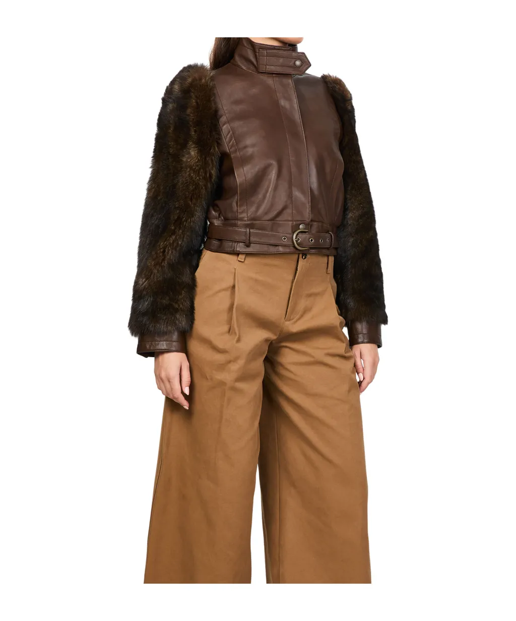 High Collar Long Sleeve Leather Jacket
