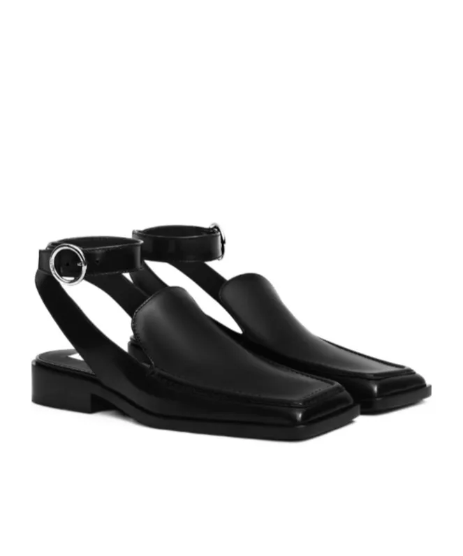 Ankle-Strap Square-Toe Loafers