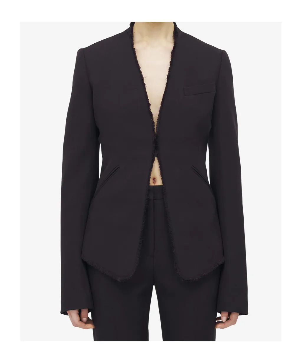 Frayed-Edge Fitted Blazer
